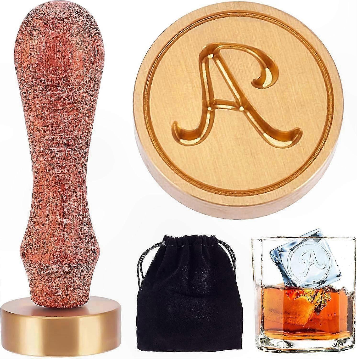Vintage Cocktail Ice Stamp with Removable Brass Head and Wood Handle for Whiskey, Mojito, and Ice Cubes - 1.2" Letter A Branding Tool