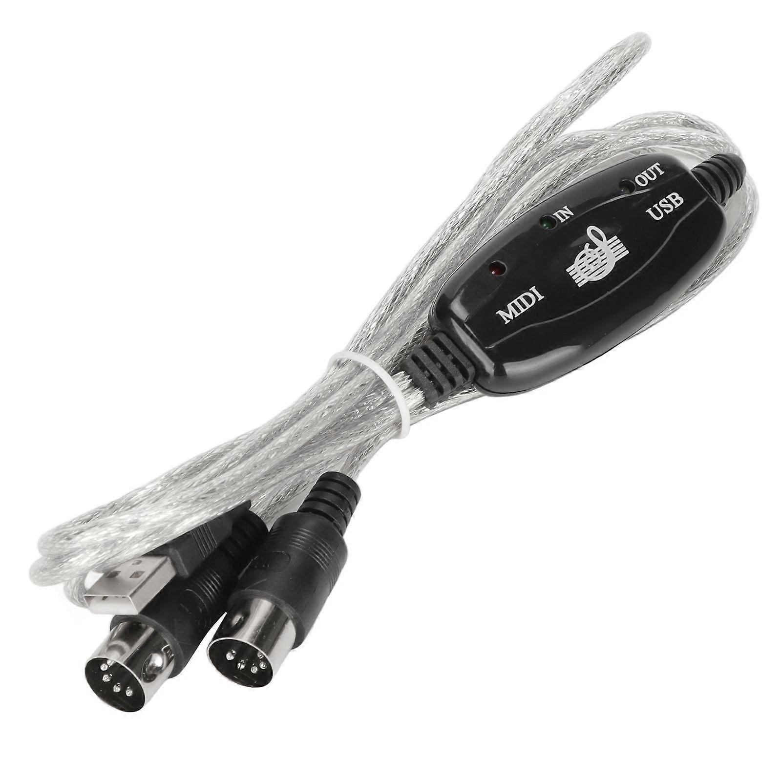 MIDI to USB Cable Approx 2.2yd Long 16 Channels USB PC Interface LED Power Input Output Indicator USB MIDI Cable