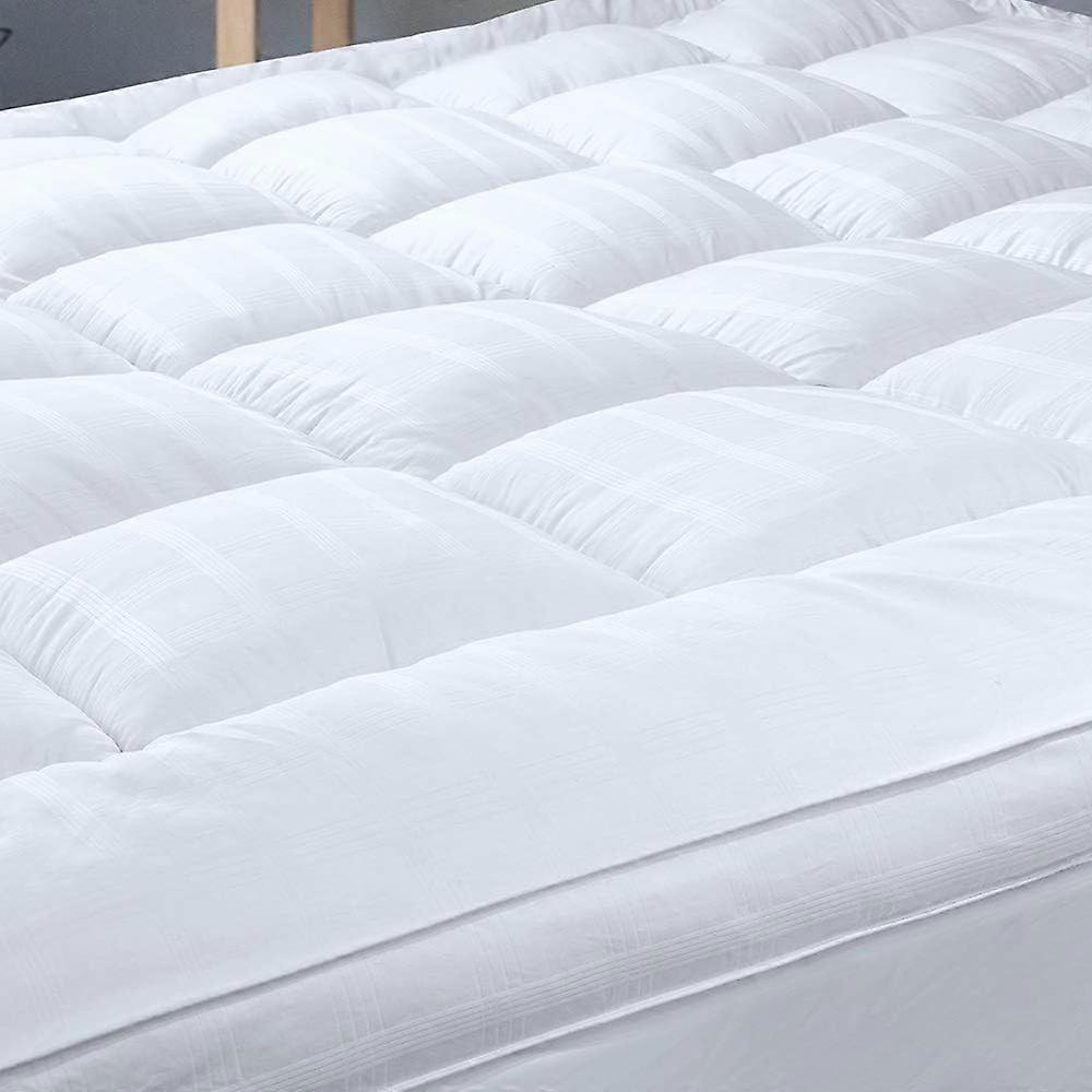 Extra Thick Mattress Topper UK Single 90X190CM 100% Cotton Cover BaffleBox Stitching Elastic Corner Straps