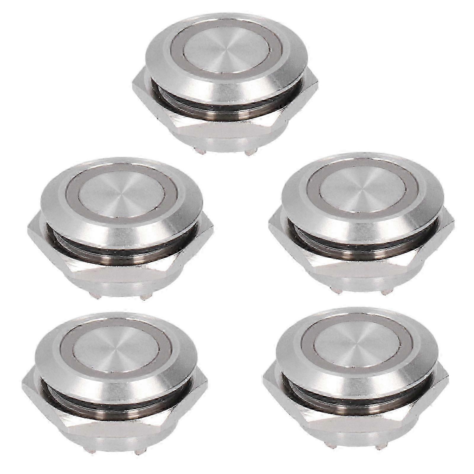 5Pcs Momentary Push Button Switch Metal Auto Reset Ultra Thin Waterproof with LED 19mmDC12~24V White