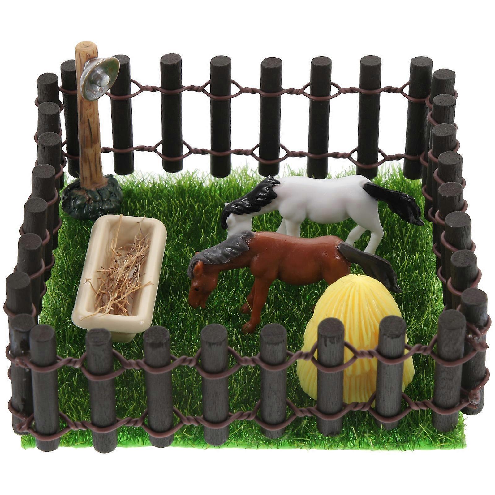 Miniature Horse Ranch Model for Decor 5Sets in Coffee Color
