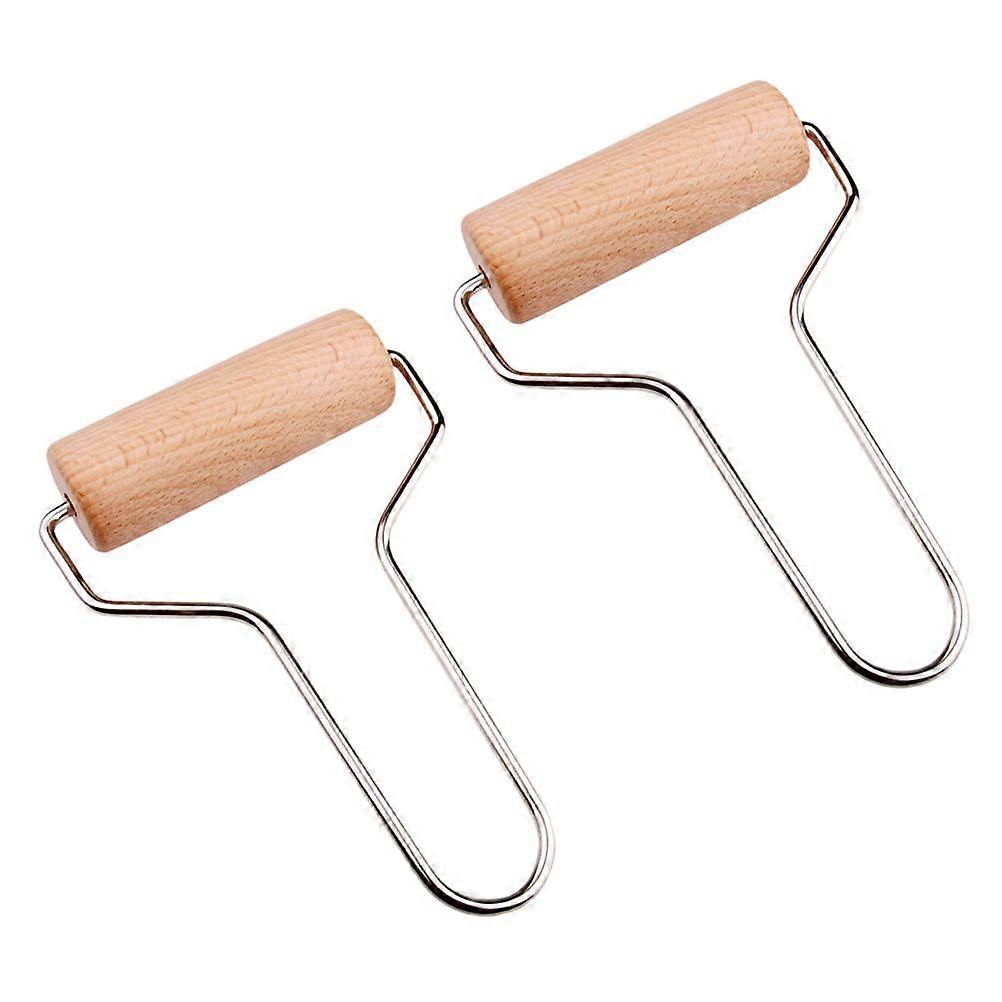 2pcs Wooden Clay Rolling Tool Handle Durable Rolling Pin Polymer Clay Stamping Tool Roller Brayer