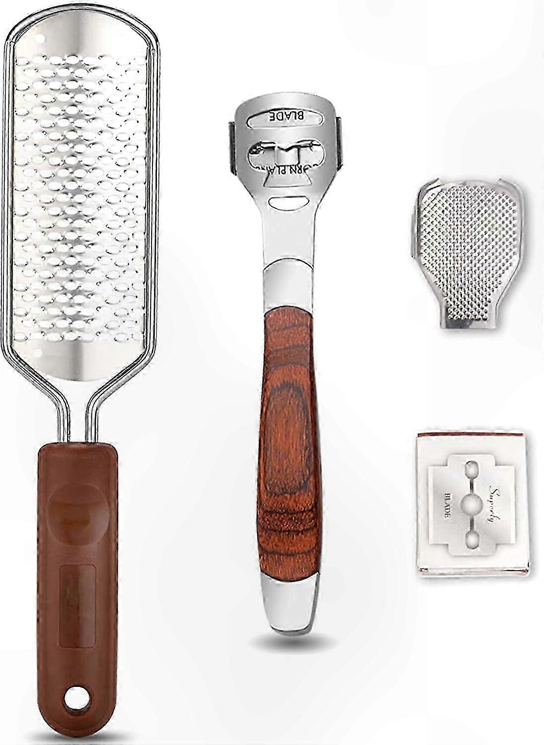 Foot Care Tool with Wooden Handle, 10 Replacement Heads and Callus File for Smooth Skin