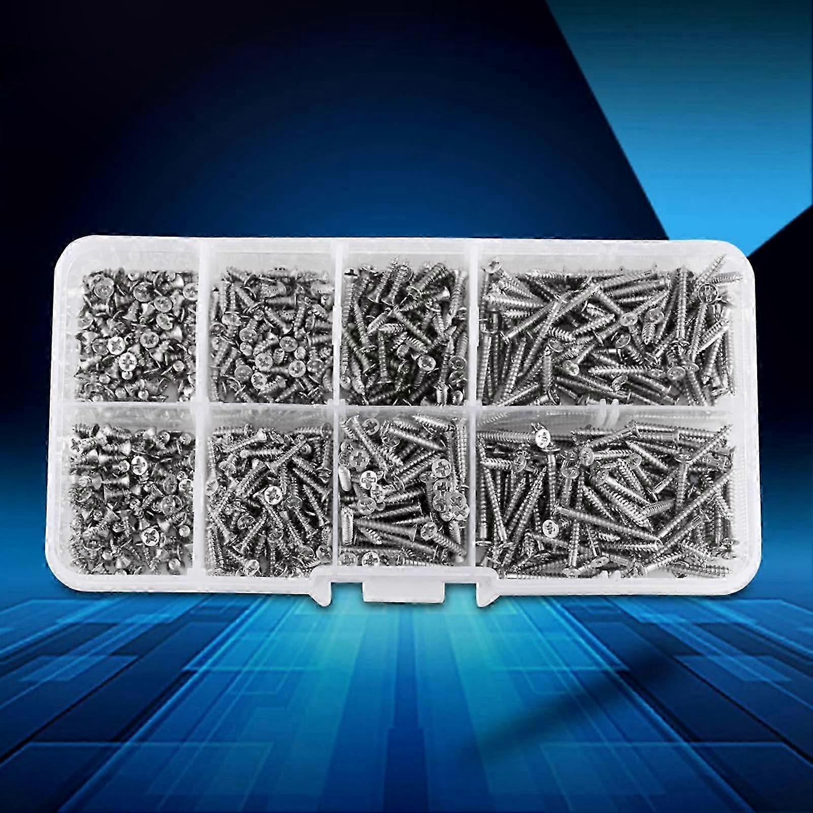 800pcs M2 Phillips Flat Head Self Tapping Wood Screws with Storage Box