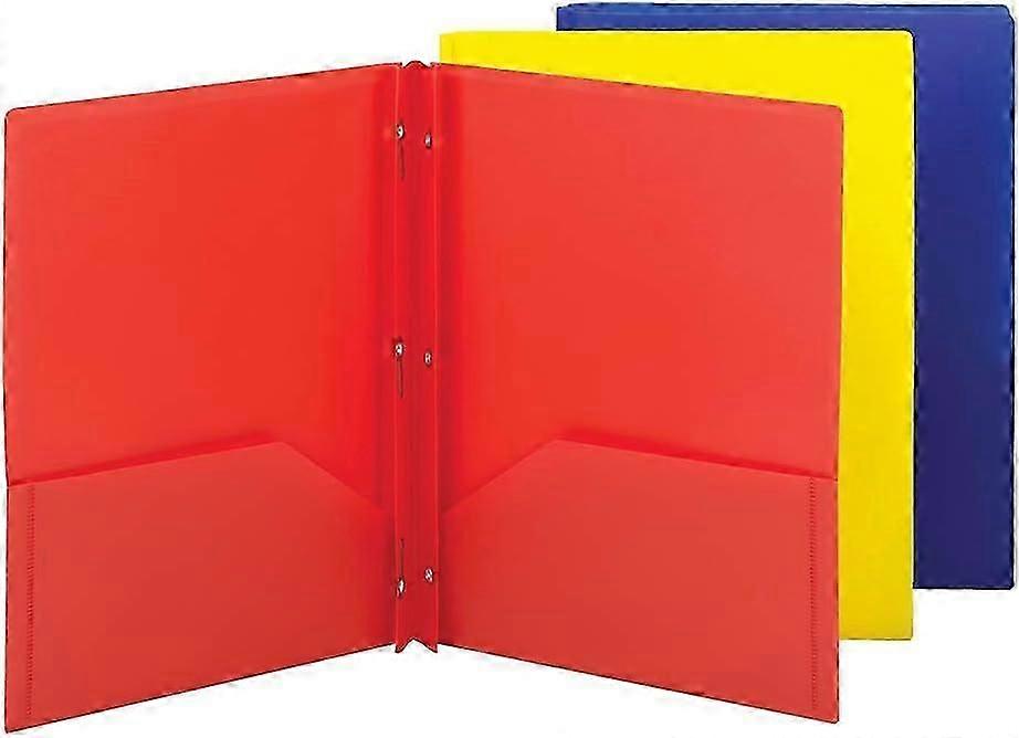 Poly Two-Pocket Folder with Prong Fasteners in Assorted Colours, Letter Size, 3 per Pack for Office Use