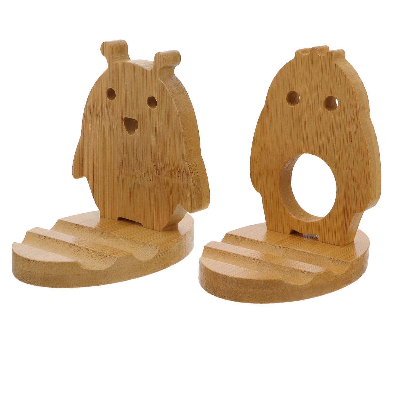 Wood Phone Bracket Desktop Cell Phone Holder Racks Restaurant Use Plastic Material 3.9×3.5×2.6in Hands-free Support 2Set