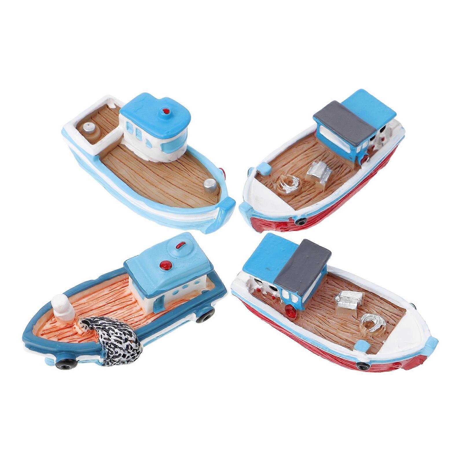 Miniature Fishing Boat Model 8 Pcs Mediterranean Style DIY Micro Landscape Photo Props Assorted Color