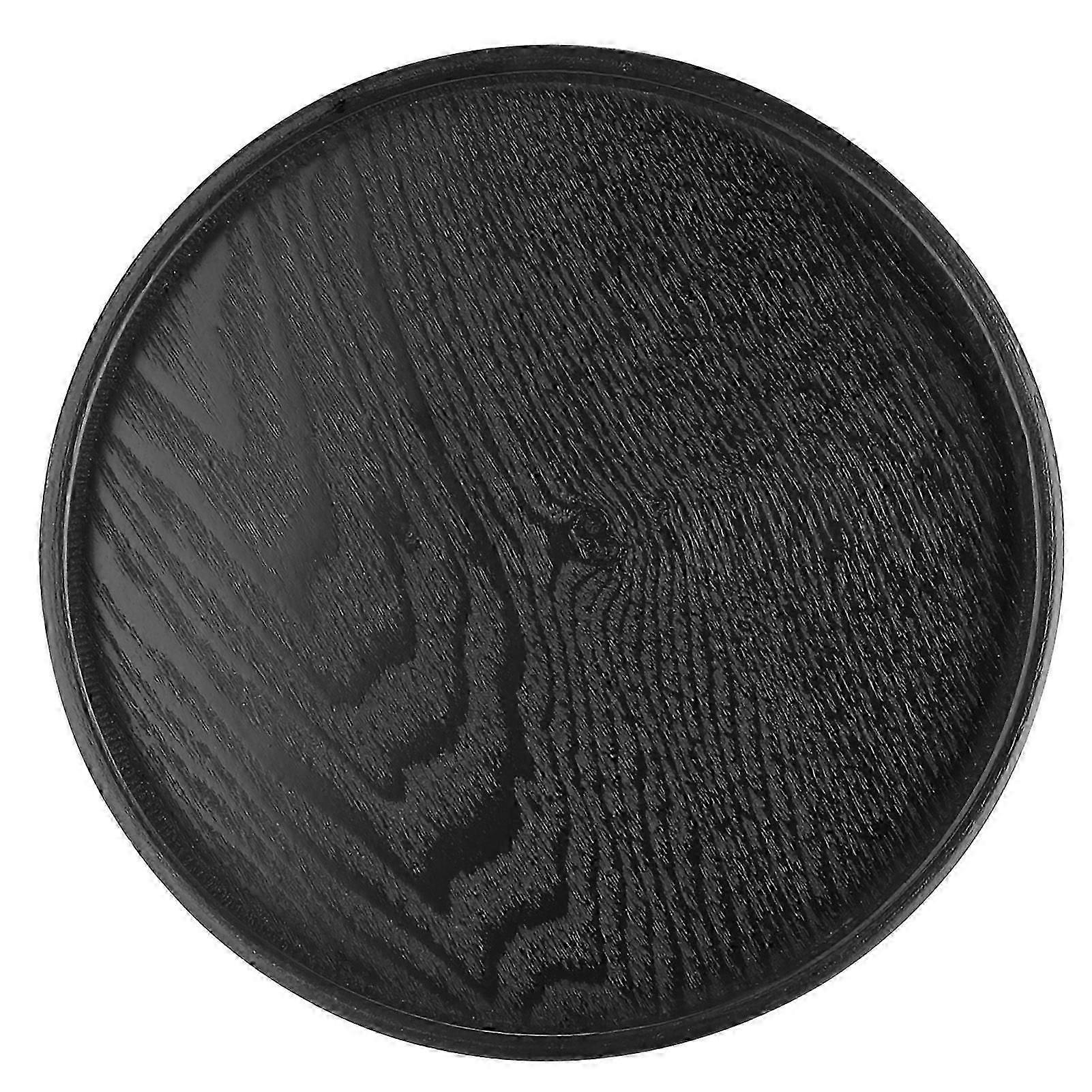Round Solid Wood Serving Tray, 24cm for Tea and Snacks