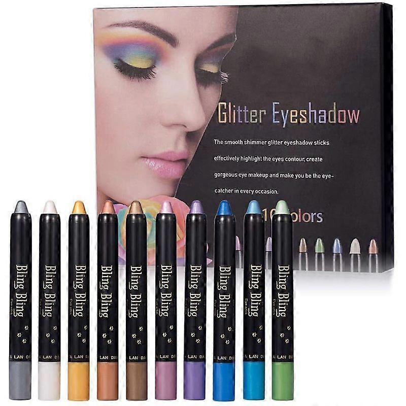 Minglan Oogschaduw Potlood Glitter Oogschaduw Shimmer Oogschaduw Glitter Pen 10st