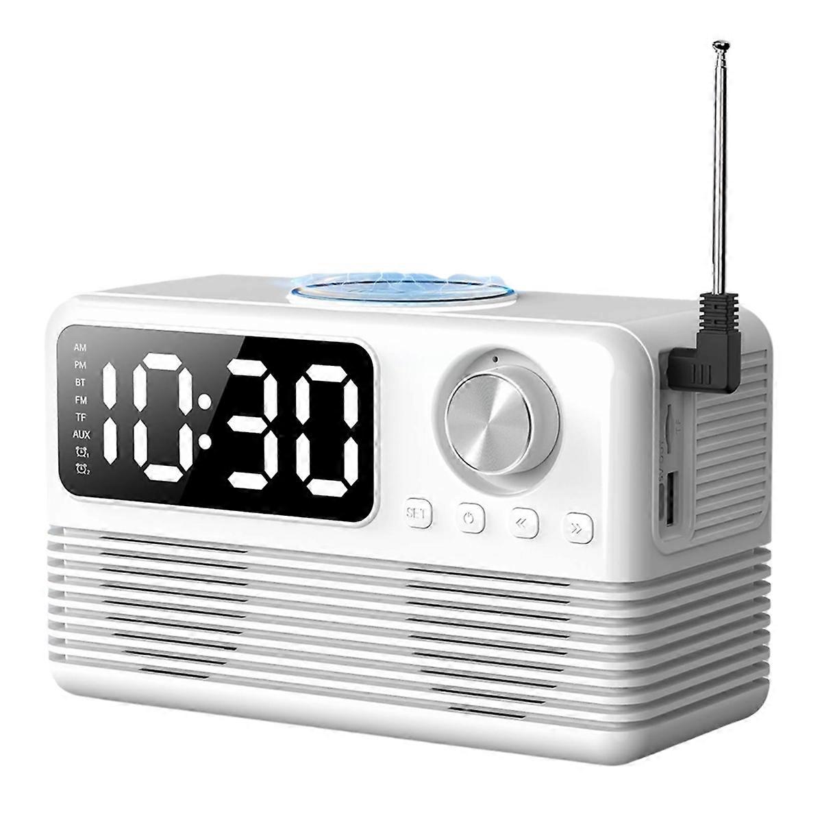 15W Wireless Bluetooth Speaker with Charger and Clock Radio,White