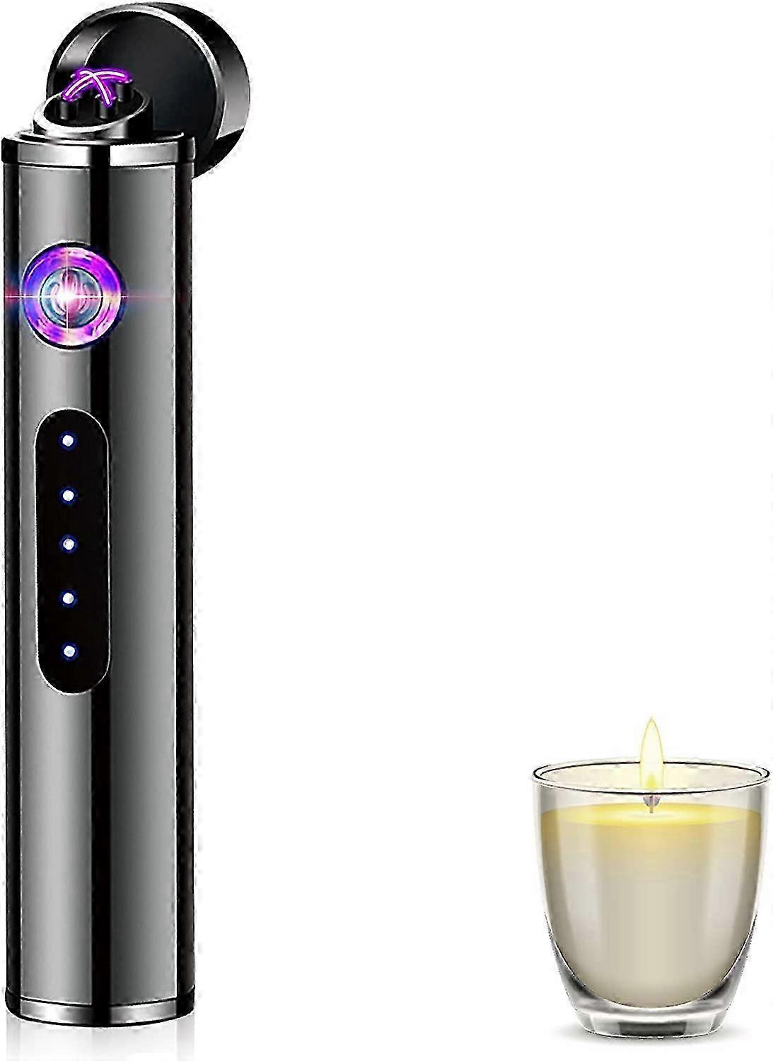 Rechargeable USB Arc Lighter, Windproof Double Arc with Power Indicator, Touch Control Black Lighter for Men, Candle & Christmas Gifts