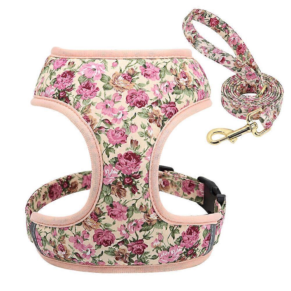 Floral Puppy Dog Harness and Lead Set Walking Mesh Padded Chihuahua Jack Russell