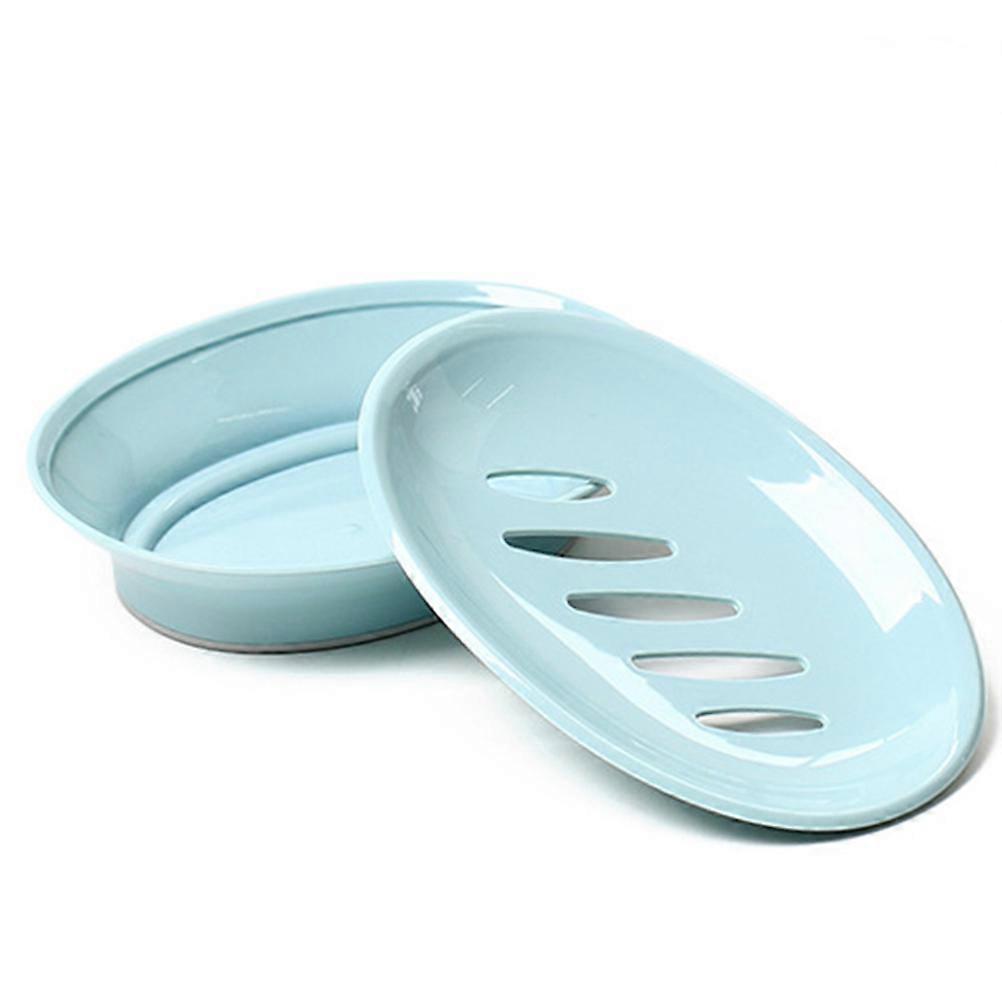 Blue Soap Dish Oval Shaped for Soap Use 2Pcs Double Draining Holder