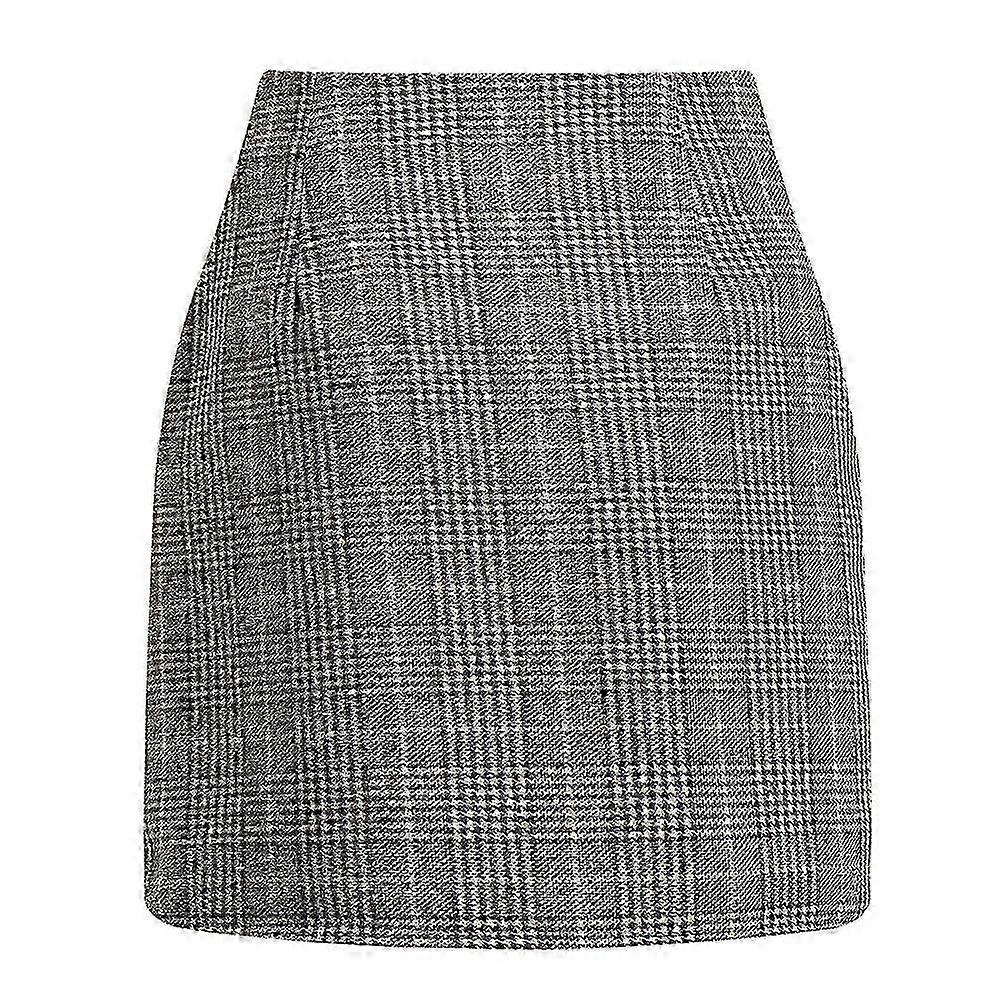 Damkjol med hög midja, rutig bodycon, pennkjol i ull, A-linjeformad, smal passform, för höst och vinter