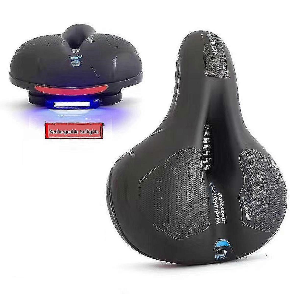 Bicycle Saddle, Memory Foam Bicycle Saddle Comfortable Soft with Rechargeable TaillightHollow Ergonomic Bicycle Seat with Reflective(Blue)