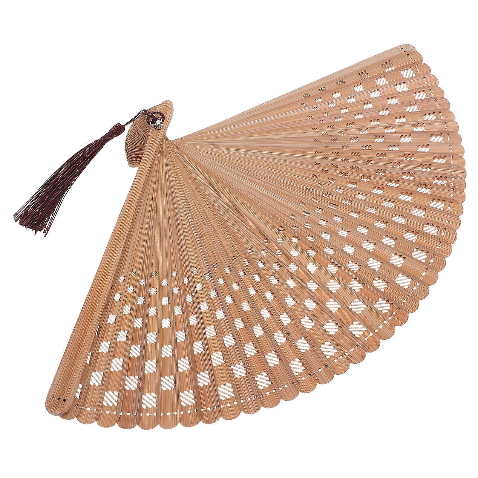 Light Brown Mini Bamboo Hand Fan for Decor with Folding Bamboo Design