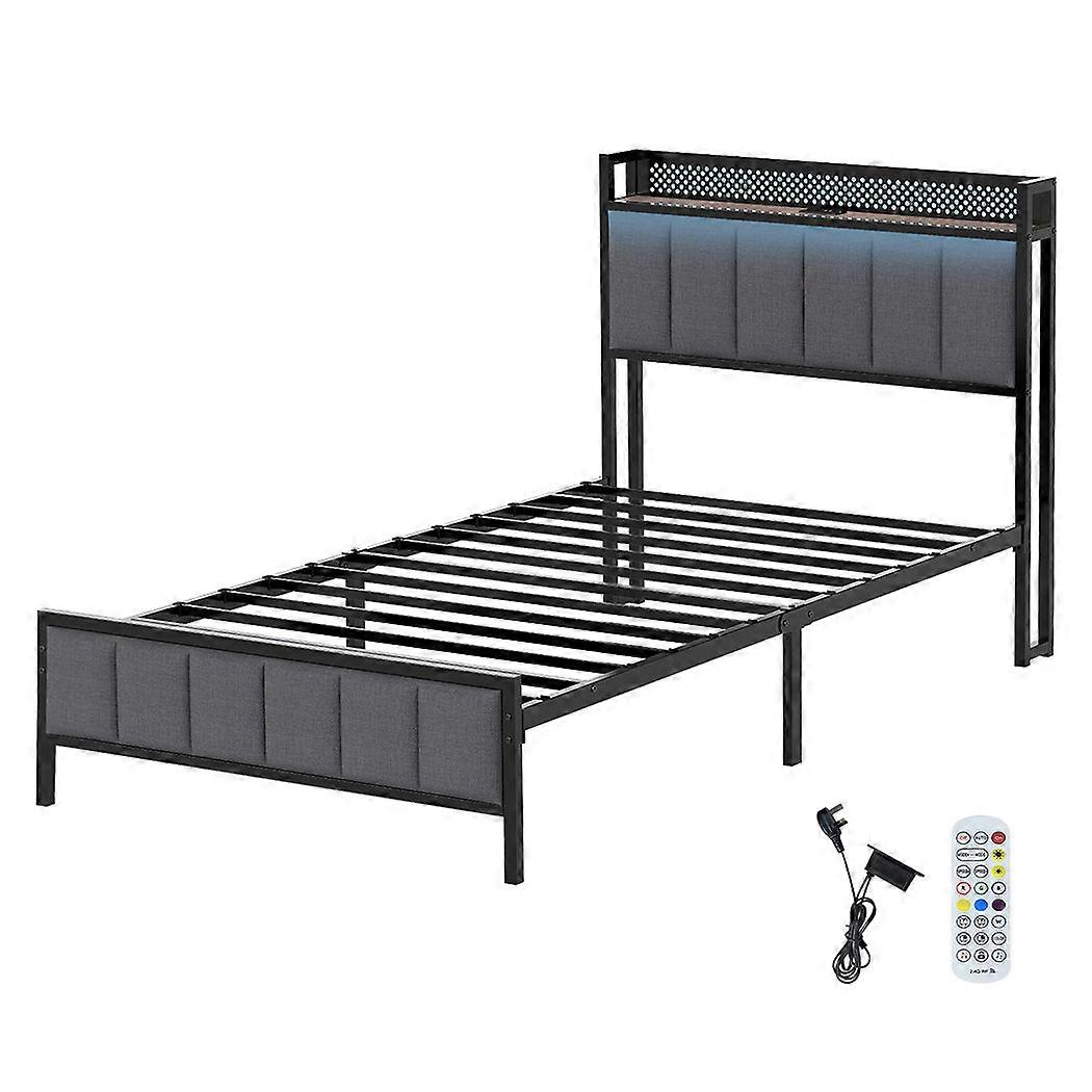 Levede Single Bed Frame Led Lights Headboard Usb Charge Metal Mattress Platform