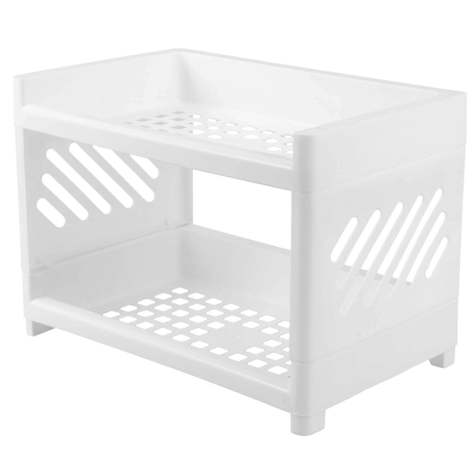 Foldable Desktop Storage Rack Plastic Countertop Organizer With Drainage For Toiletries And Office Supplies And Home