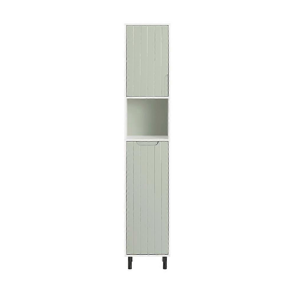 SoBuy BZR137-GR, armoire haute de salle de bain 167cm Armoire de rangement de salle de bain avec panier à linge amovible et porte vert clair Blanc ...