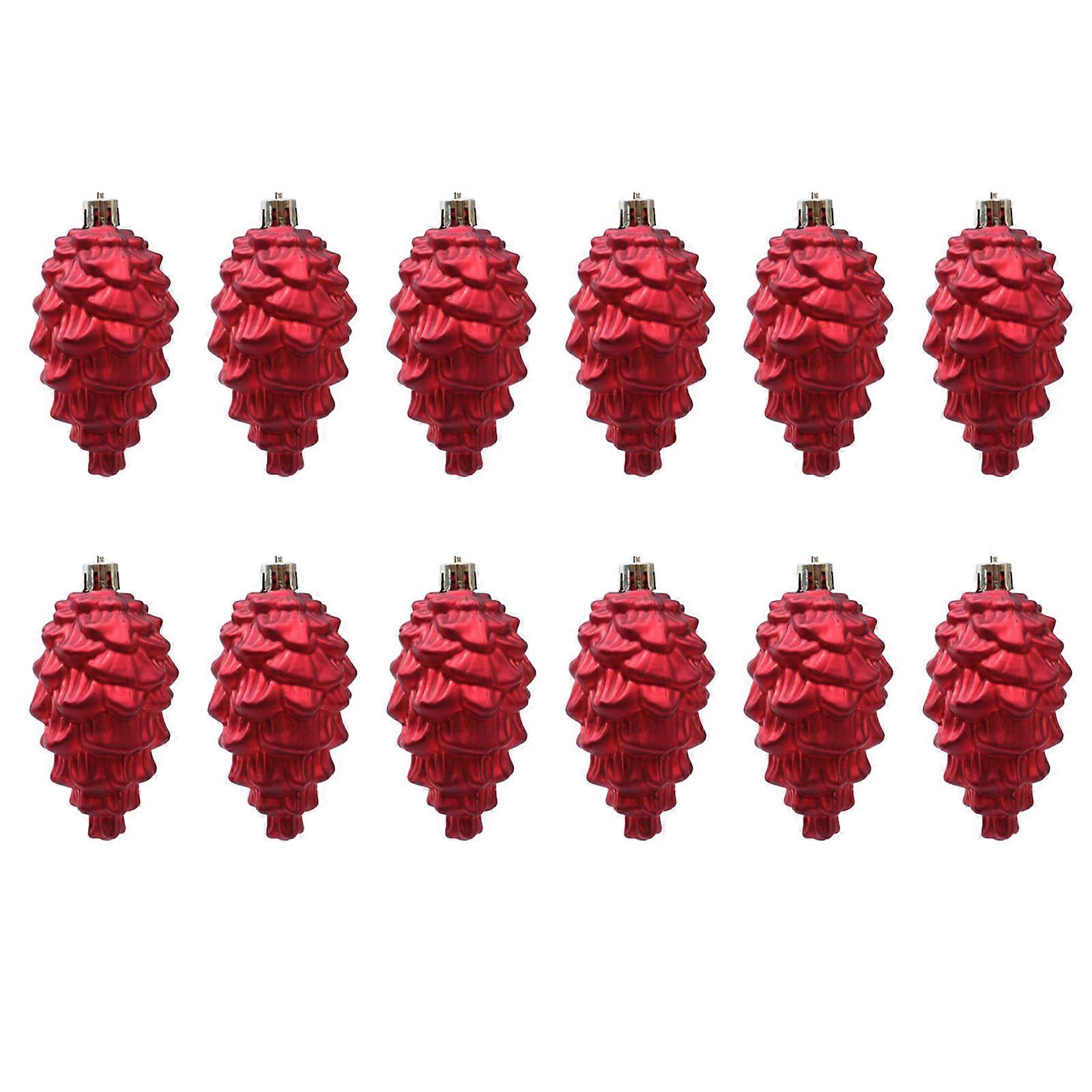 Pair of Pinecone Shape Christmas Tree Ornaments Vibranted Color Finish Unusual Design Seasonal Decorations  Red