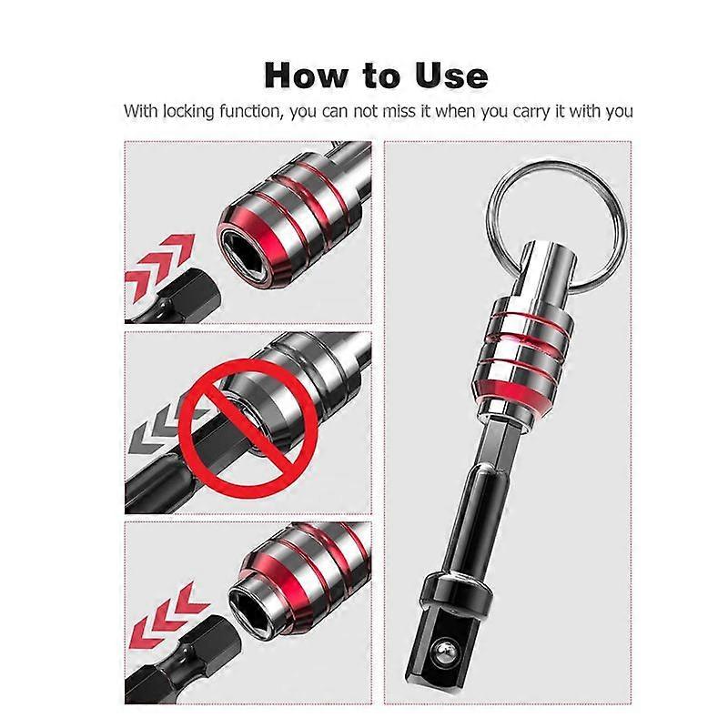 Bit Holder Keychain, 5Pcs 1/4 Hex Shank Impact Drill Bit Keychain Quick Change Connect Holder Drill 