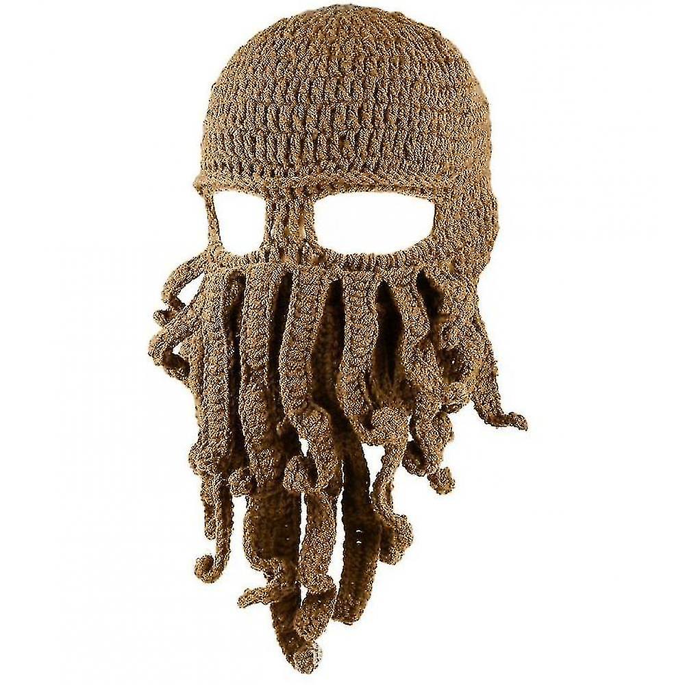 Hats Octopus Hat Funny Masked Handmade Crocheted Woolen Hat Brown
