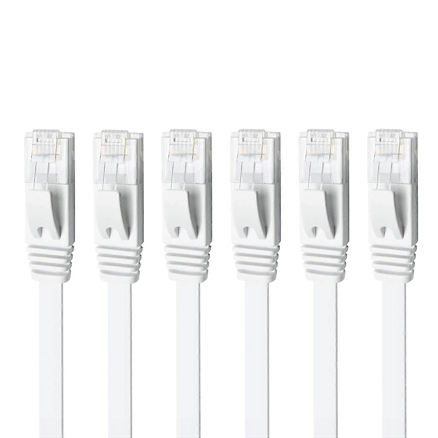 CAT 6 Ethernet Cable 7ft 6-Pack White, High Speed Solid Flat CAT6 Gigabit Internet Network LAN Patch Cords,