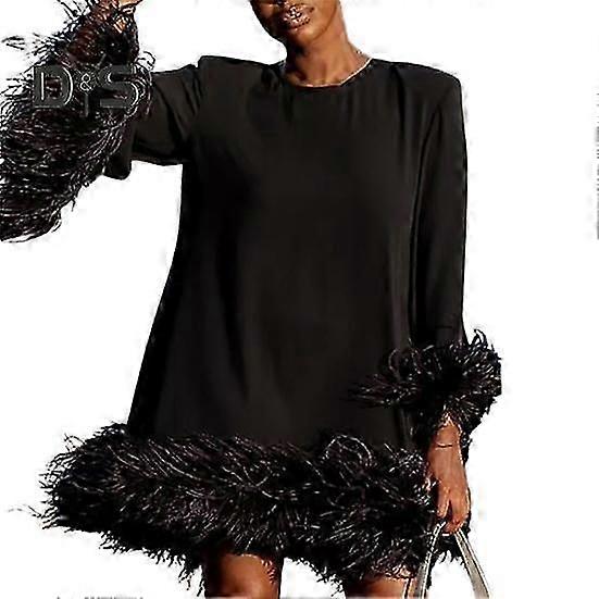 Kvinnor Höst Vårklänning Lös Rund hals Fuzzy Fuskpäls Dekor Ensfärgad Långärmad Tröja H-formad Ovanför knälång Miniklänning