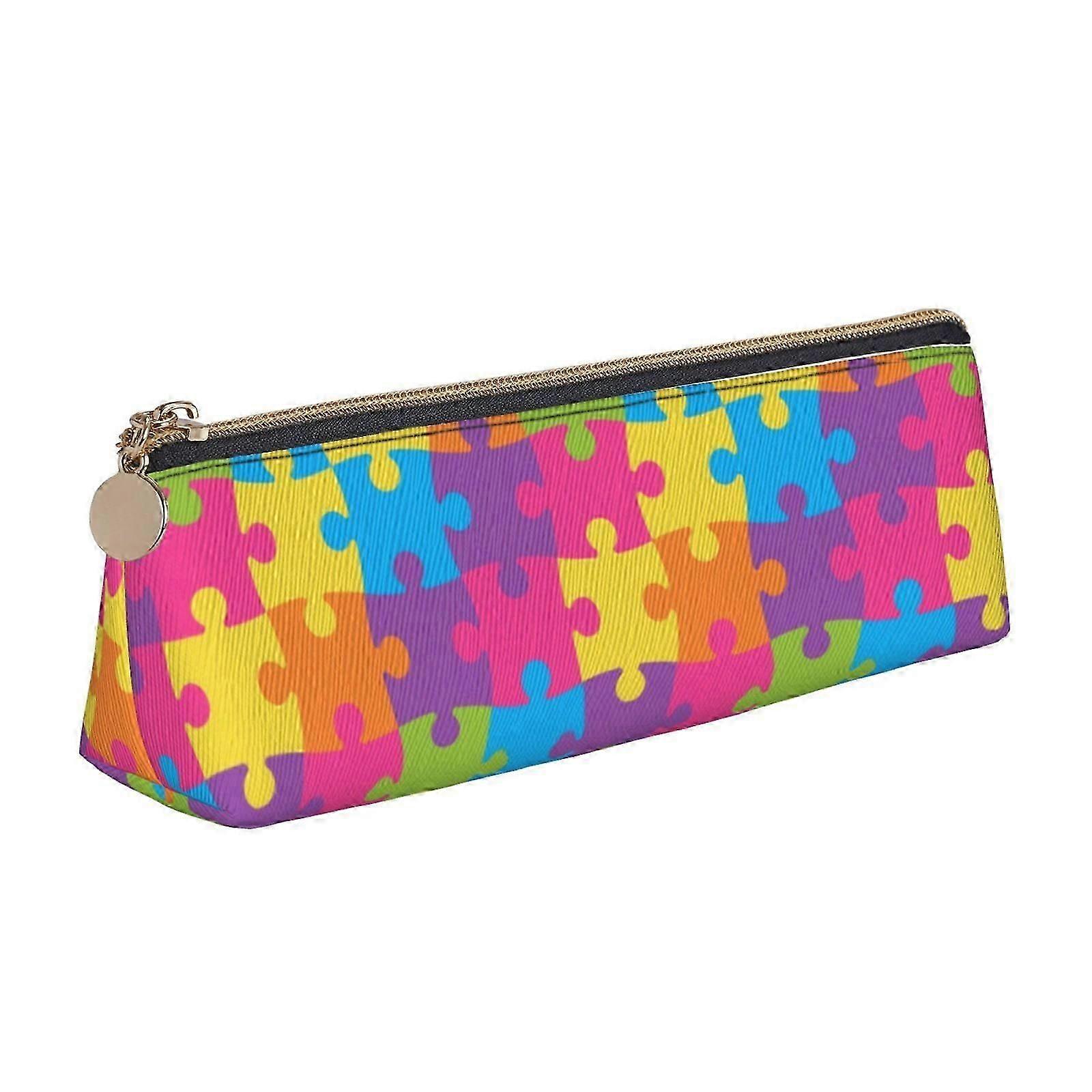 Autism Awareness Pencil Case Leather Zipper Pouch Cosmetic Organizer