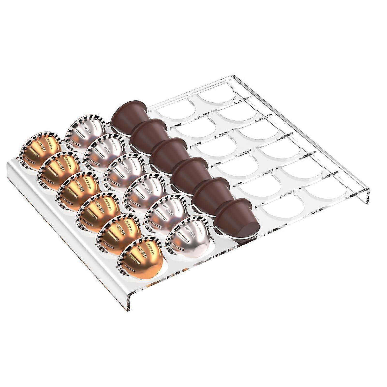 Coffee Capsule Pod Storage Tray - Acrylic Drawer Insert Organizer for 30 Pods, Compatible with All Nespresso Models