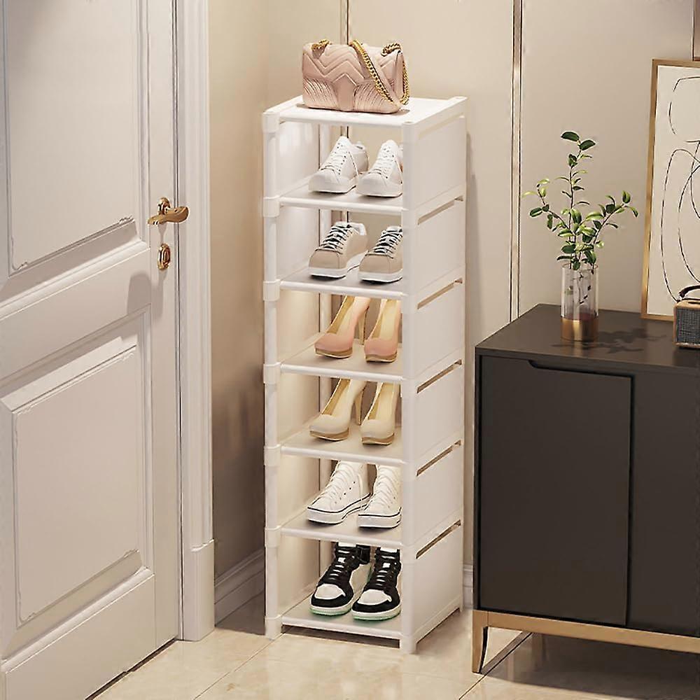 8 Tier Narrow Shoe Rack Space Saving Stackable Shoe Storage Shelf for Hallway or Bedroom White