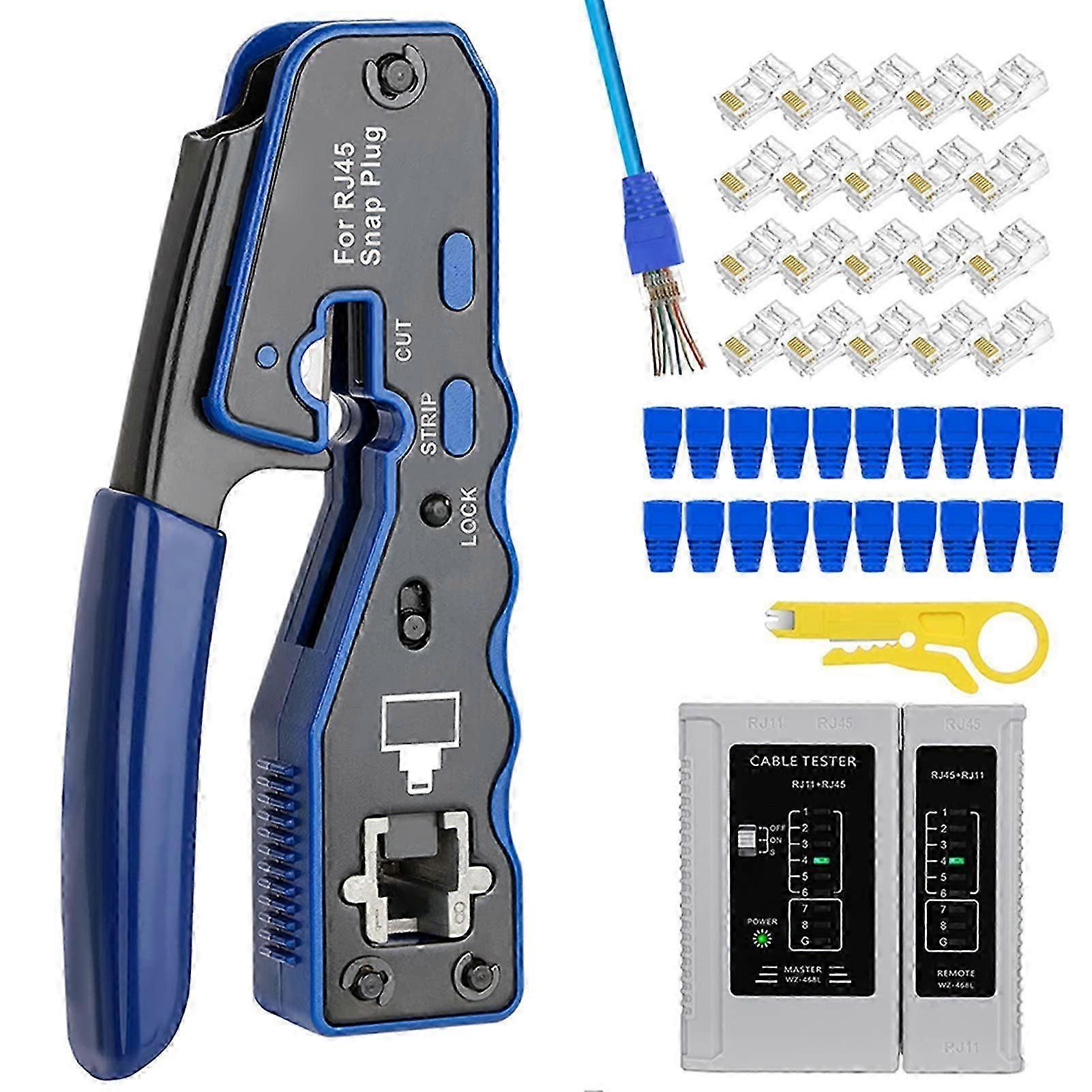 RJ45 Crimp Tool Pass-Through Crimper Multifunction Professional Heavy Duty Ethernet Crimp Tool Kit
