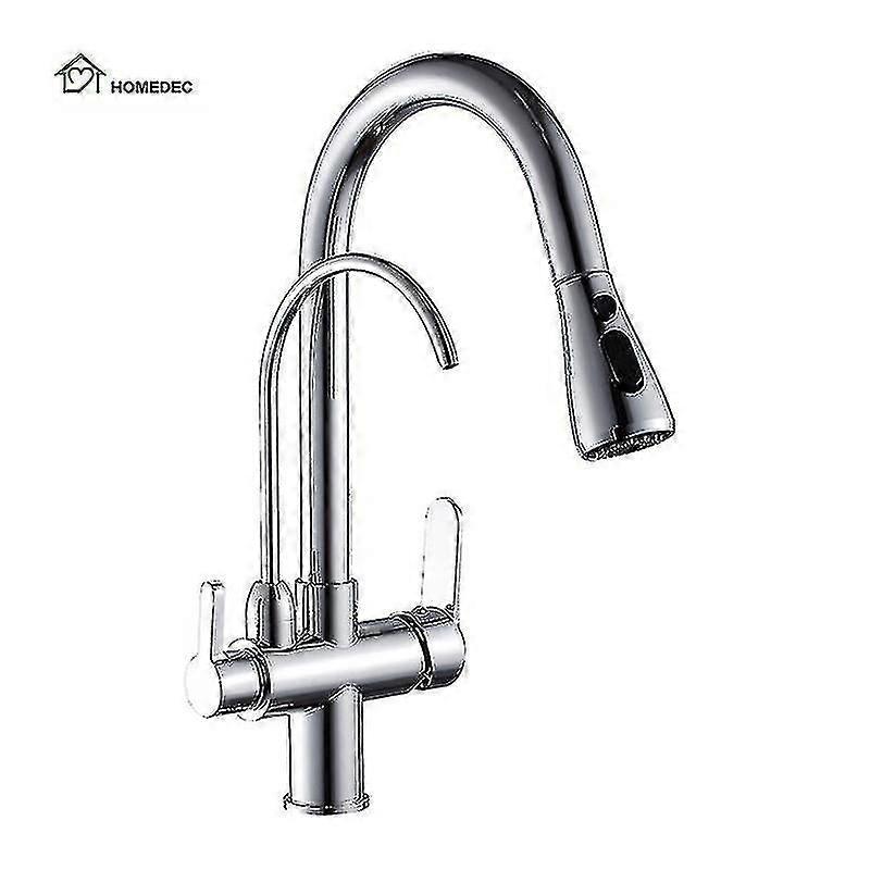 3 Way Matt Black Pull Out Kitchen Sink Faucet with Filter