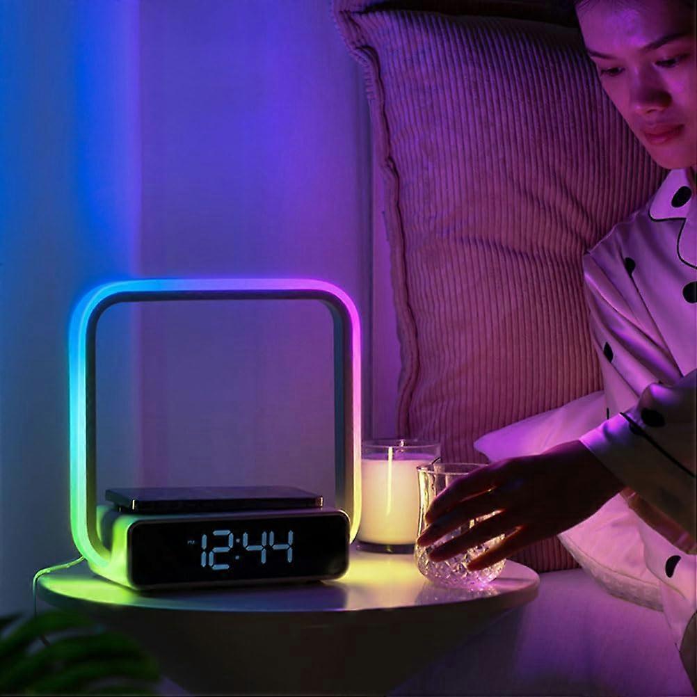 LED Bedside Lamp With Wireless Charging 5W, Dimmable Touch Control, 3 Brightness Levels, Alarm Clock