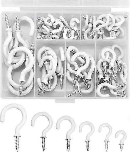 70-piece screw hook set, robust white threaded hook screws