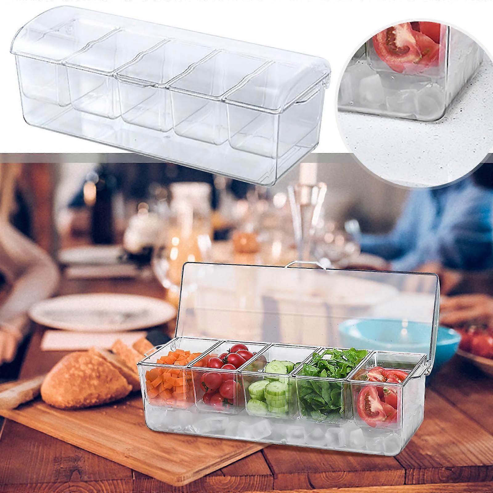 Miayilima Bar Serving Tray On Ice With 5 Compartments， Fruit Trays For Serving Garnish Platters With Lid Clear