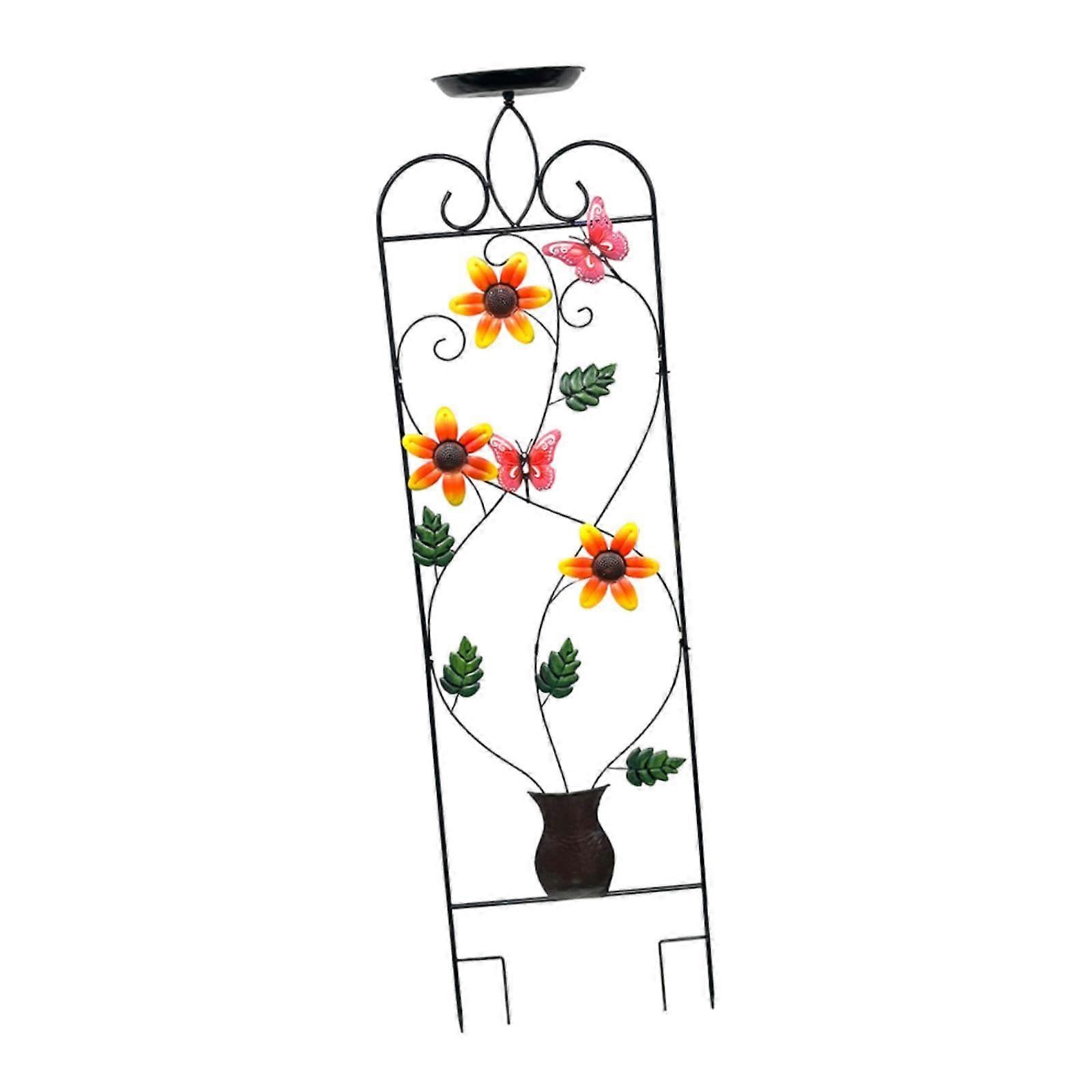 Bird Bath with Garden Trellis Iron Plant Support Decorative Bird Feeder for Yard and Patio
