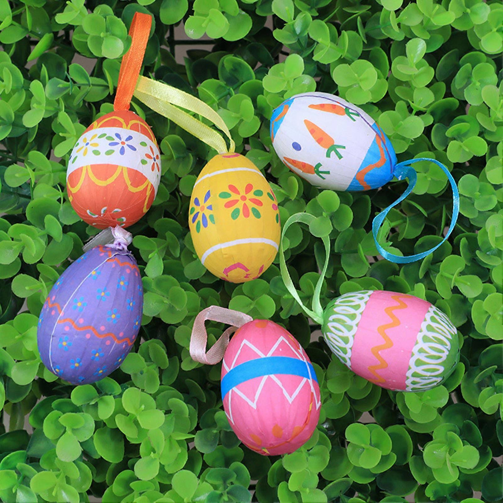 SUSUchens 6Pcs Colorful Foam Easter Egg Hanging Decorations with Lanyard Exquisite Patterns Durable Material Simulation Egg Ornaments Style A 6pcs