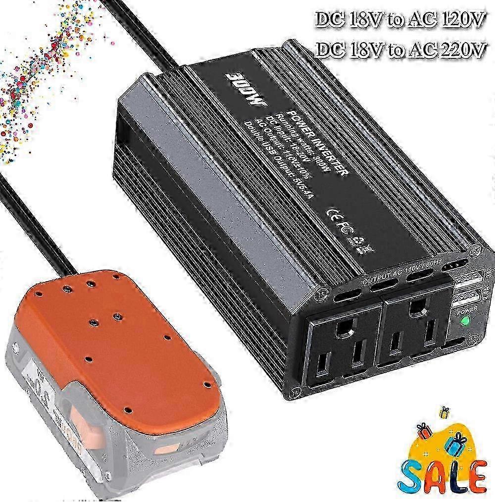 w 300W Power Inverter DC 18V to AC 220V 120V for Ridgid 18V Battery Inverter Portable Power Station Generator with 2 AC 2 USB