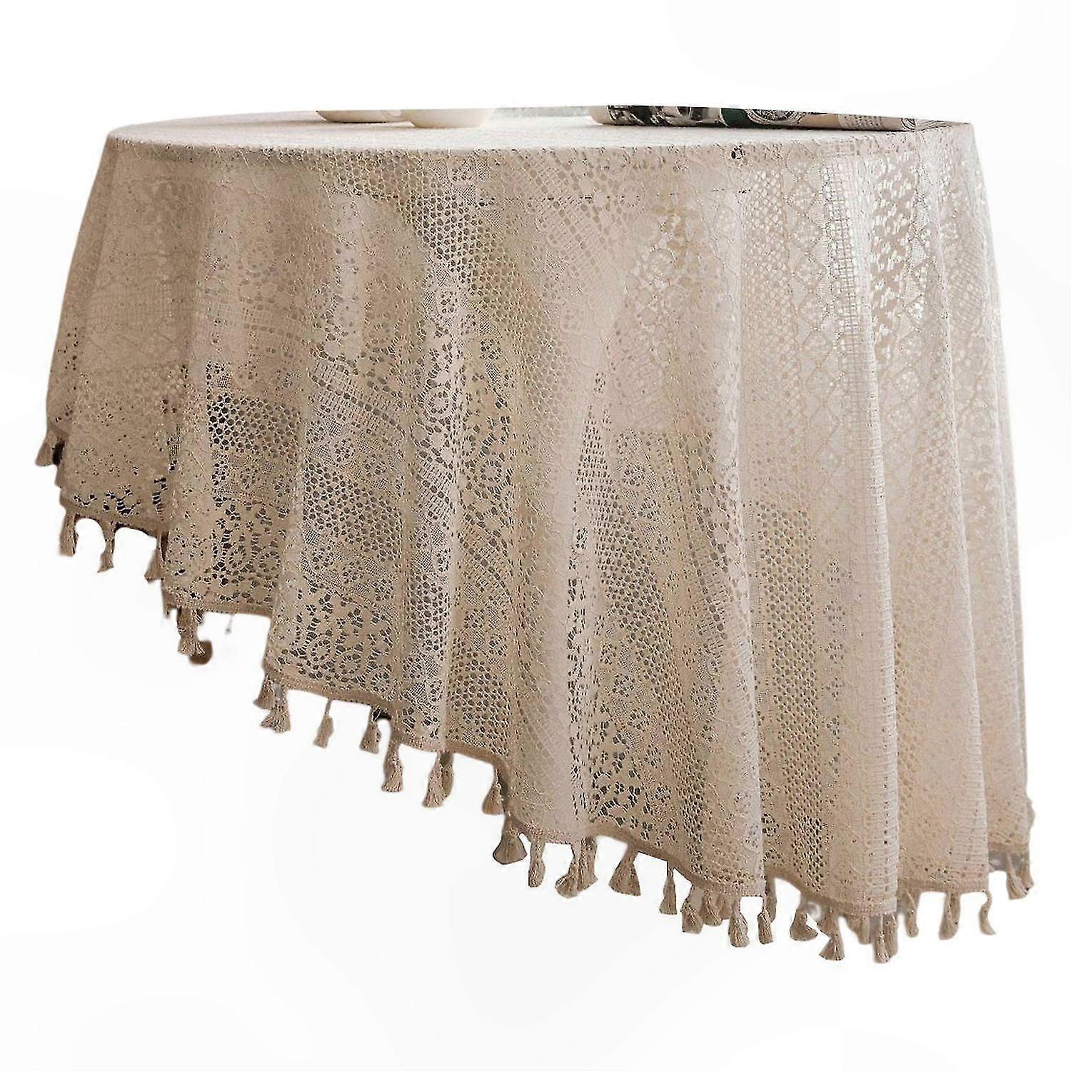 Rustic Tablecloth with Tassels and Hollow Out Design