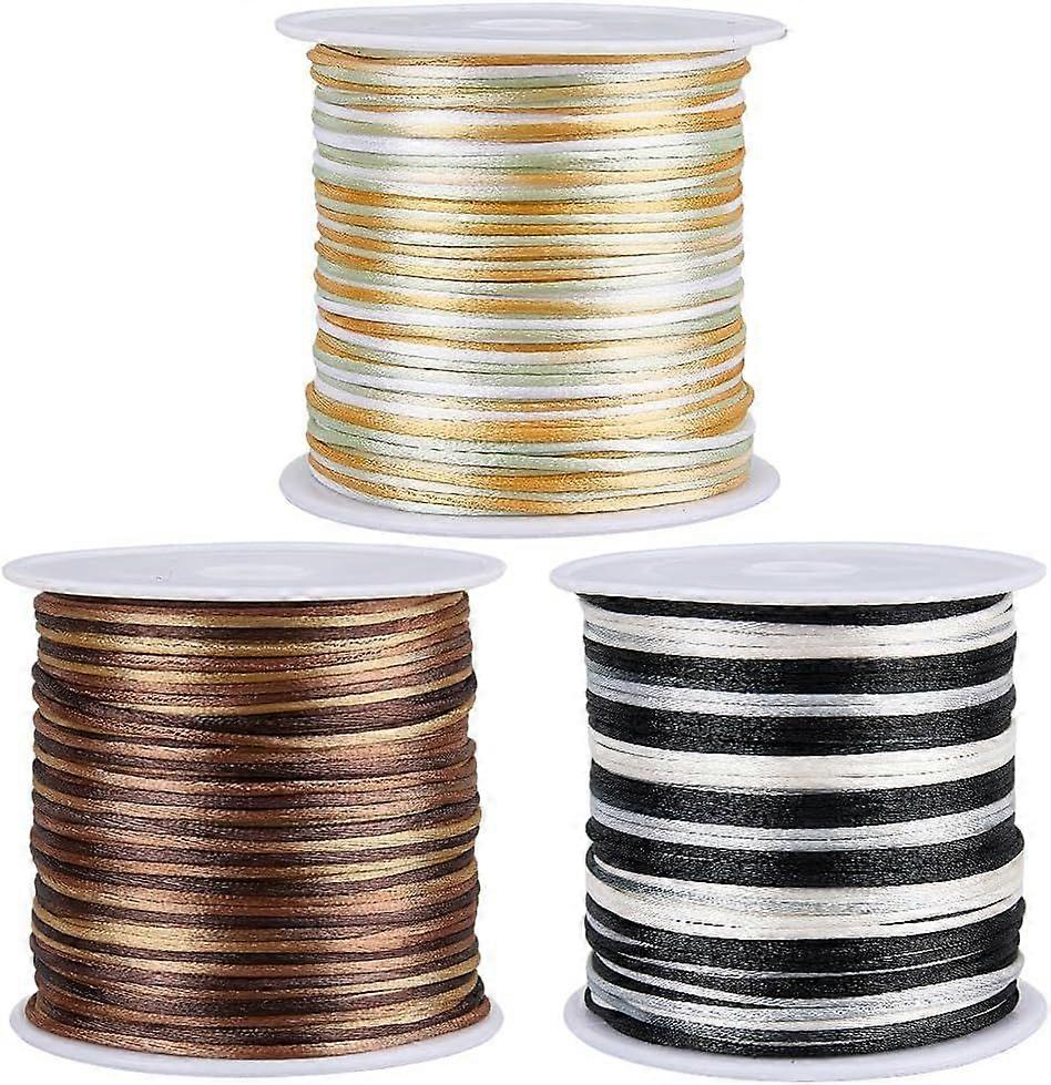3 Rolls 3 Colors 150 Yards/137M 1mm Nylon String Beading Cording Gold Black Brown Satin Rattail Macrame Trim Knitting Thread with Spool for Jewelry Ma