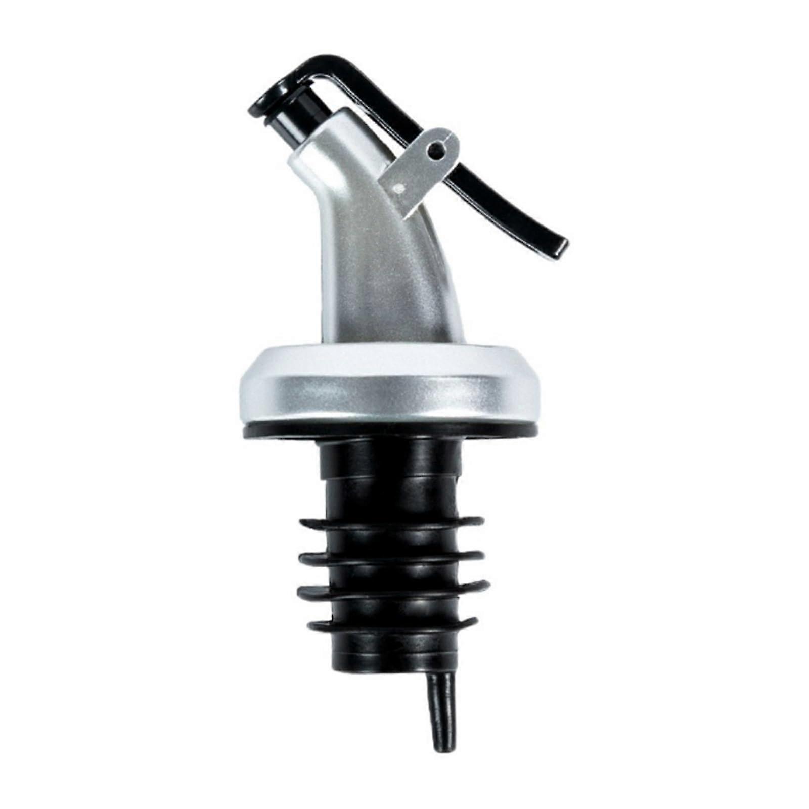 Leak Proof Wine Pourer and Liquor Bottle Stopper with Lock for Oil Vinegar Dispenser ABS TPE Silver