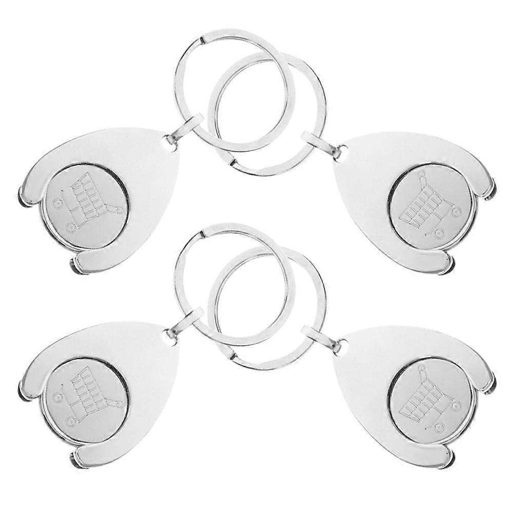 Metal Trolley Token Keychain for Hanging Keys 4Pcs Silver Keyring