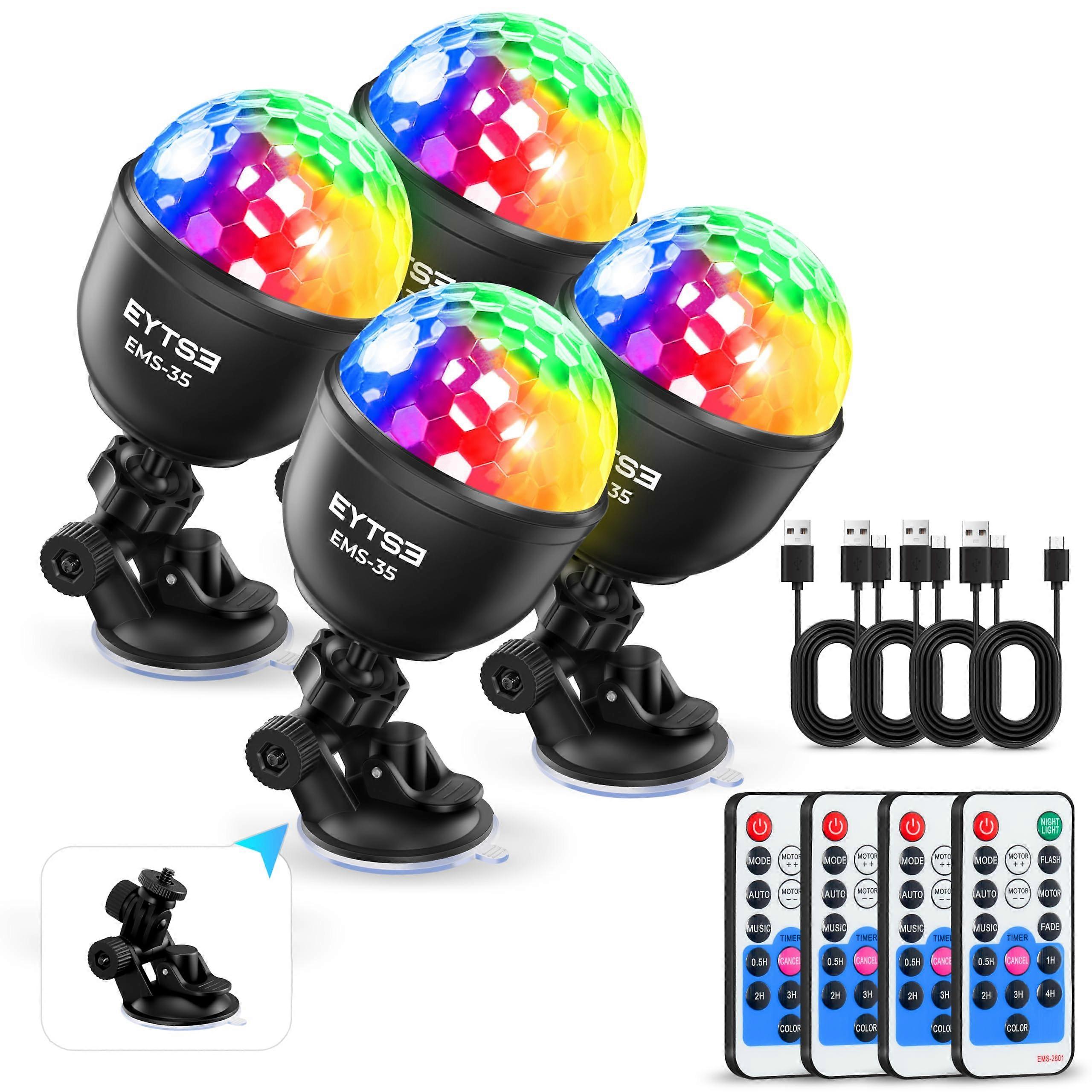 Rechargeable Sound Activated Disco Ball Party Lights with Remote, 7 RGB Modes, 4 Pack
