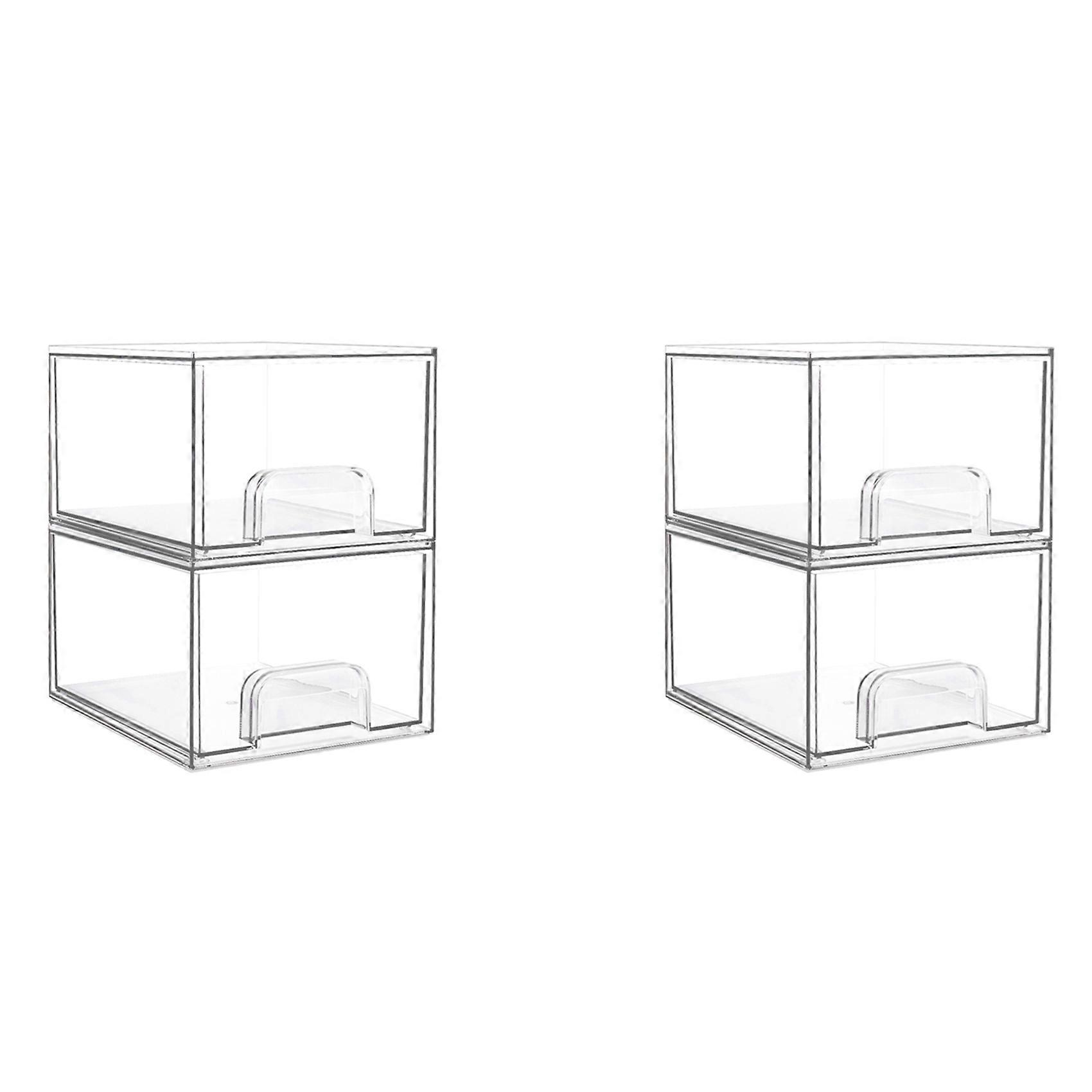 4PCS Clear Stackable Storage Drawers,Bathroom Makeup Organizer,Storage Bins for Home Organization and Storage