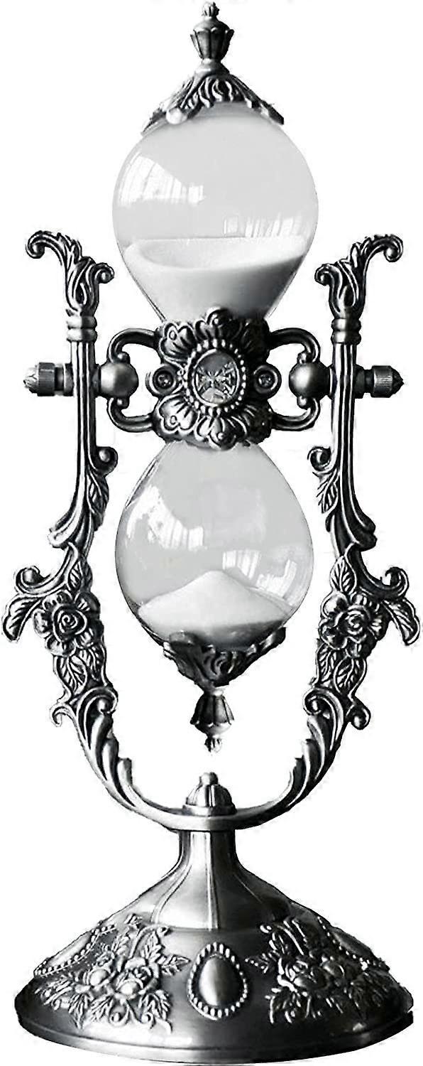 15 Minute Hourglass Timer with Vintage Rotating Metal Frame, Decorative Glass Sand Timer