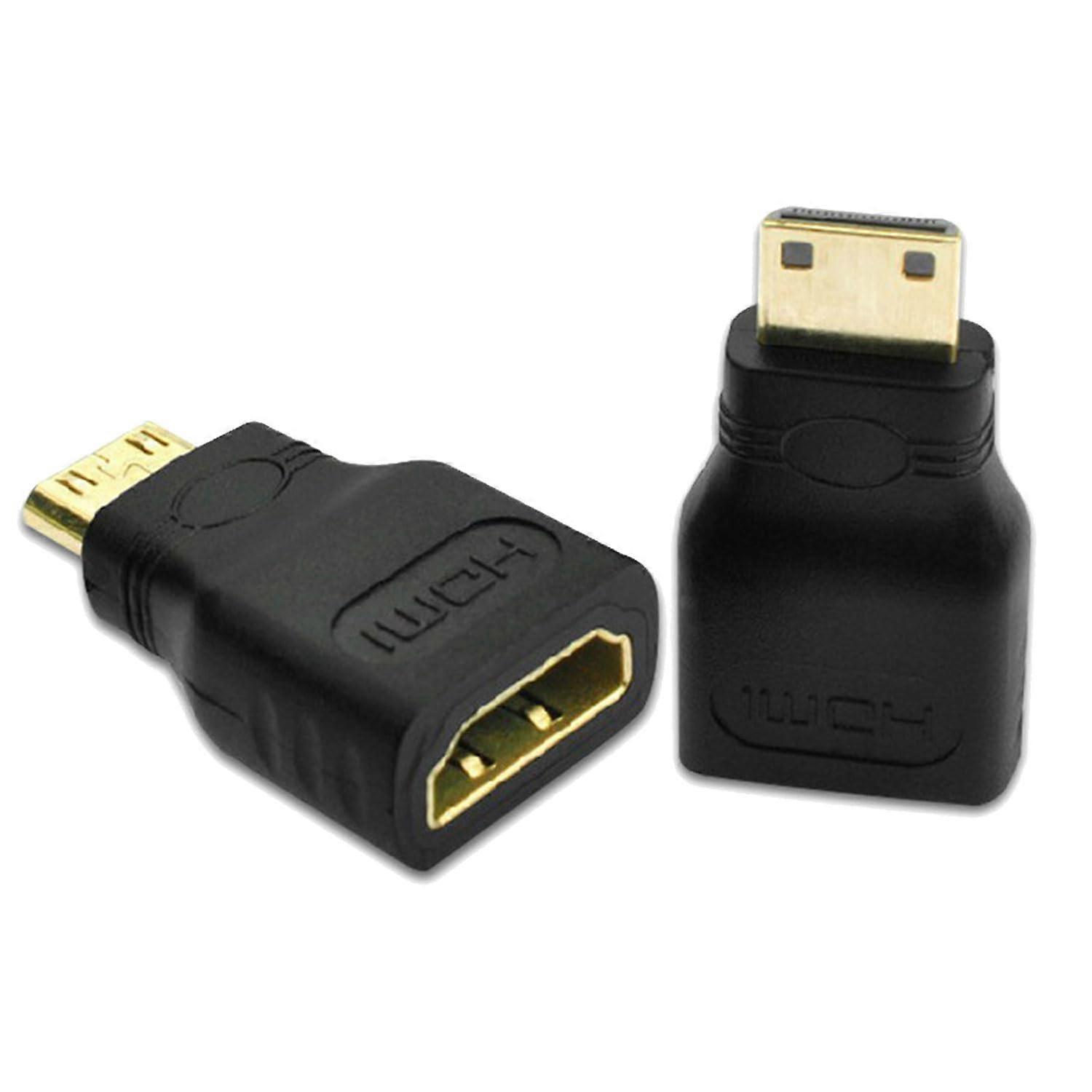 Mini HDMI To HDMI Adapter 2Pack, GoldPlated Male To Female, HDMI 1.4, 1080p, For Raspberry Pi, DSLR, HDTV, Black