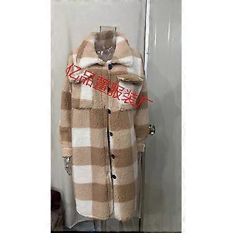 Winter Long Coats Woman Vintage Loose Plaid Woolen Cardigan Jacket Hooded Sweatshirt Casual Medium To Long Plush Cardigan Jacket