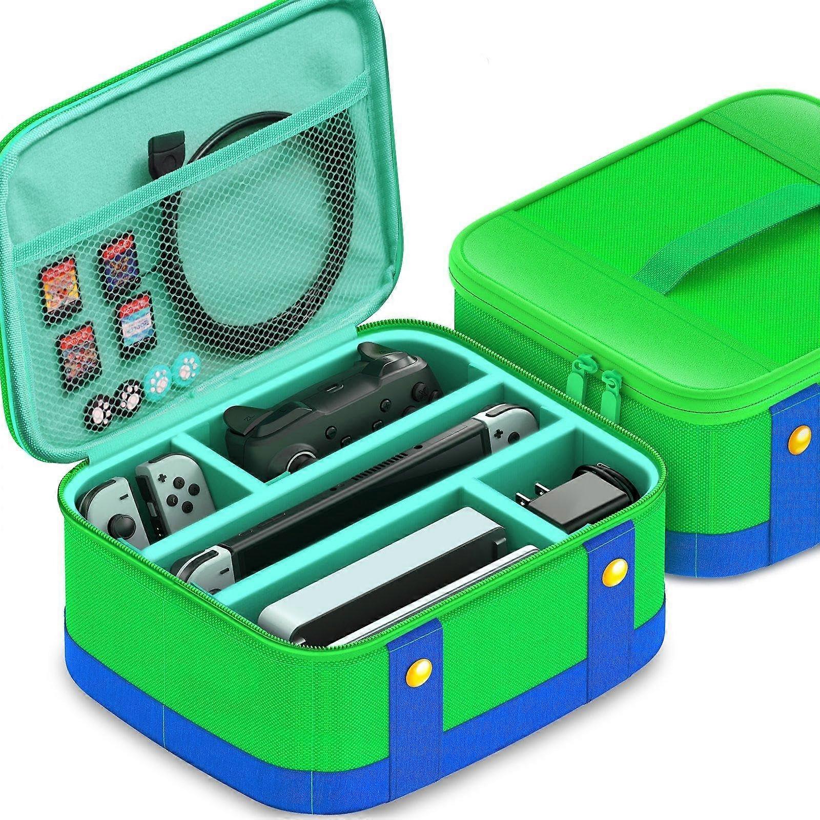 Carrying Case with Large Storage for Switch OLED Console Dock and Pro Controller, Green Travel Bag