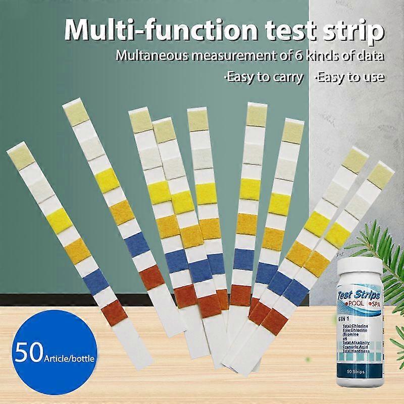 50 Pcs/Bottle 6 In 1 Multi-Functional Swimming Pool Water Quality Test Strip